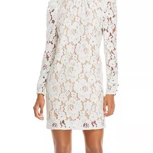 Wayf White Sheath Dress with Bishop Sleeves and Mock Neck